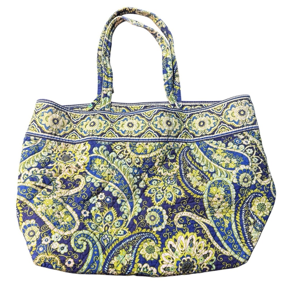 Vera Bradley Tote Shoulder Bag Purse Paisley Blue Green Quilted